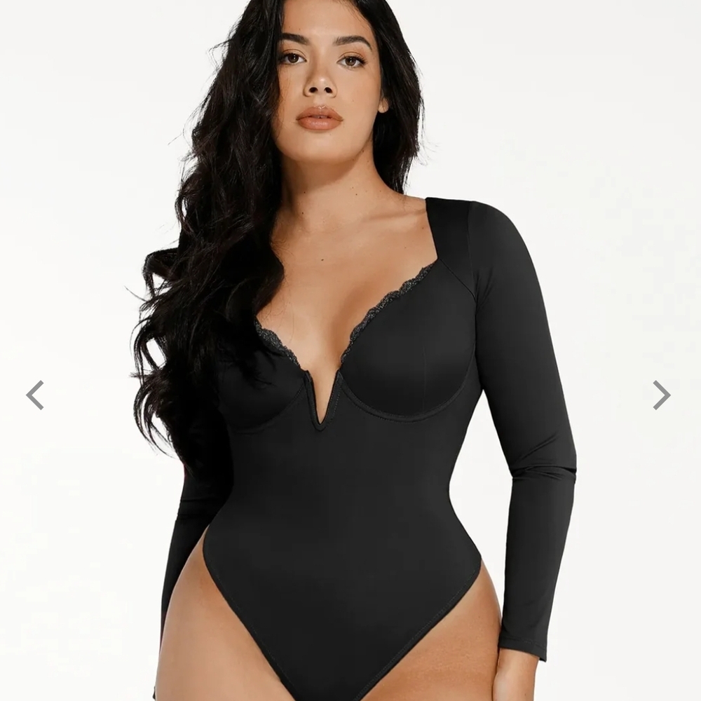 Chic Black Lace-Trimmed Bodysuit